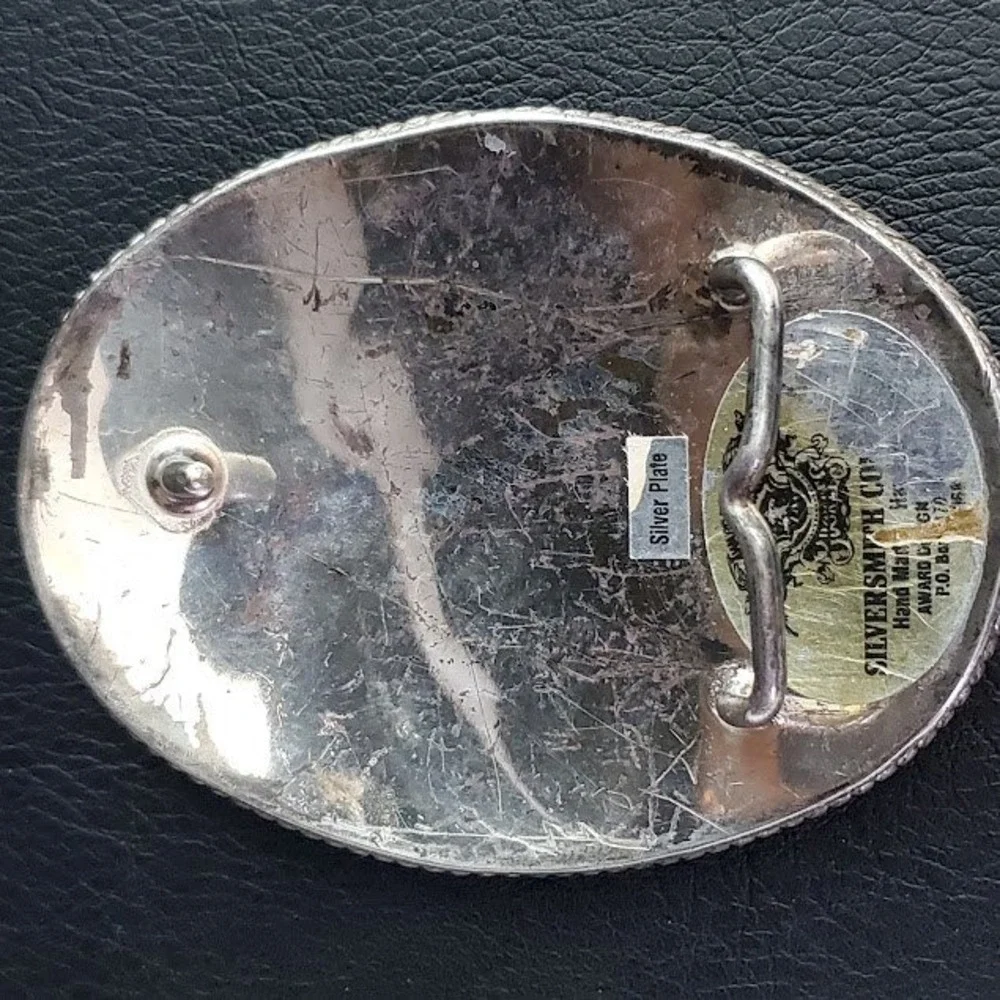 Silversmith Co Silver Plate Initial J Belt Buckle Western Floral Rope Edge 4in
